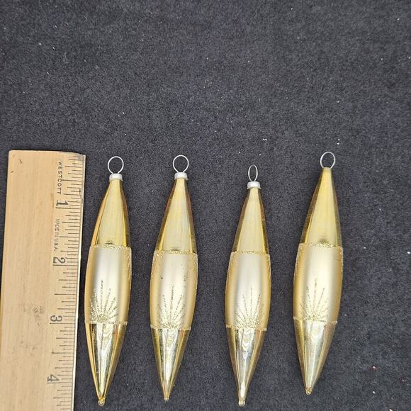 Vintage German Glass Icicle Ornaments Set 4 Teardrop Glitter Christmas Decoratio - Picture 4 of 6